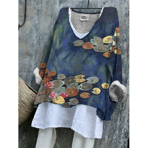 Japanese Lotus Leaf Print Flowy Tunic