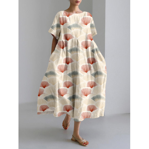 Japanese Minimalism Pattern Linen Blend Maxi Dress