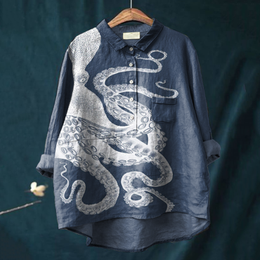 Japanese Octopus Art Print Casual Blouse