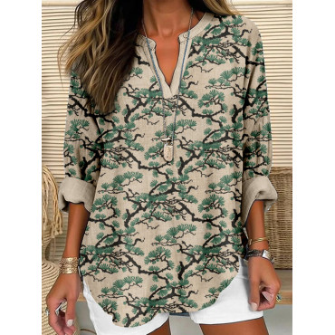 Japanese Pine Tree Art Linen Blend Cozy Tunic