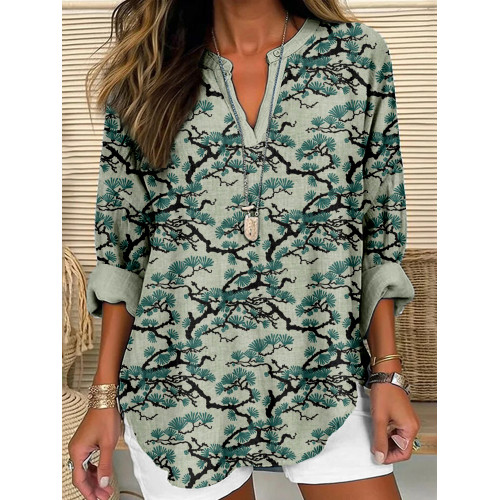 Japanese Pine Tree Art Linen Blend Cozy Tunic