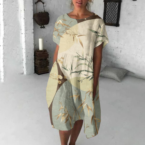 Japanese Plants Flowers Art Flowy Midi Dress