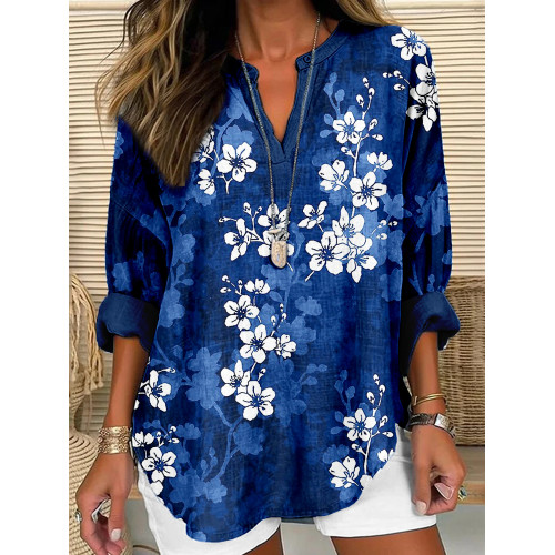 Japanese Sakura Blossom Art Linen Blend Tunic