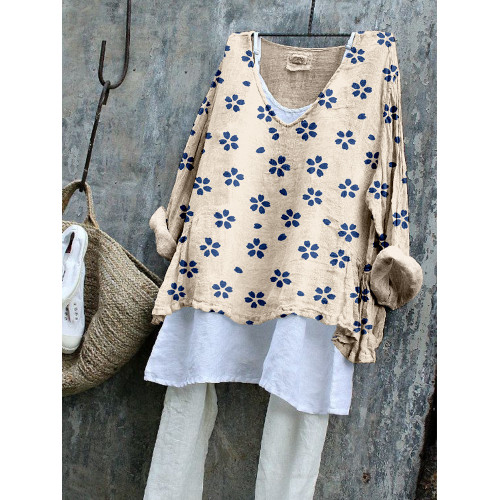 Japanese Sakura Pattern Linen Blend Flowy Tunic