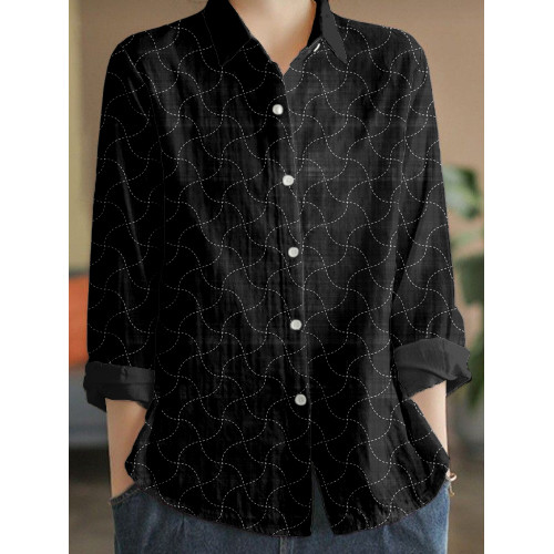 Japanese Sashiko Geometric Art Linen Blend Blouse