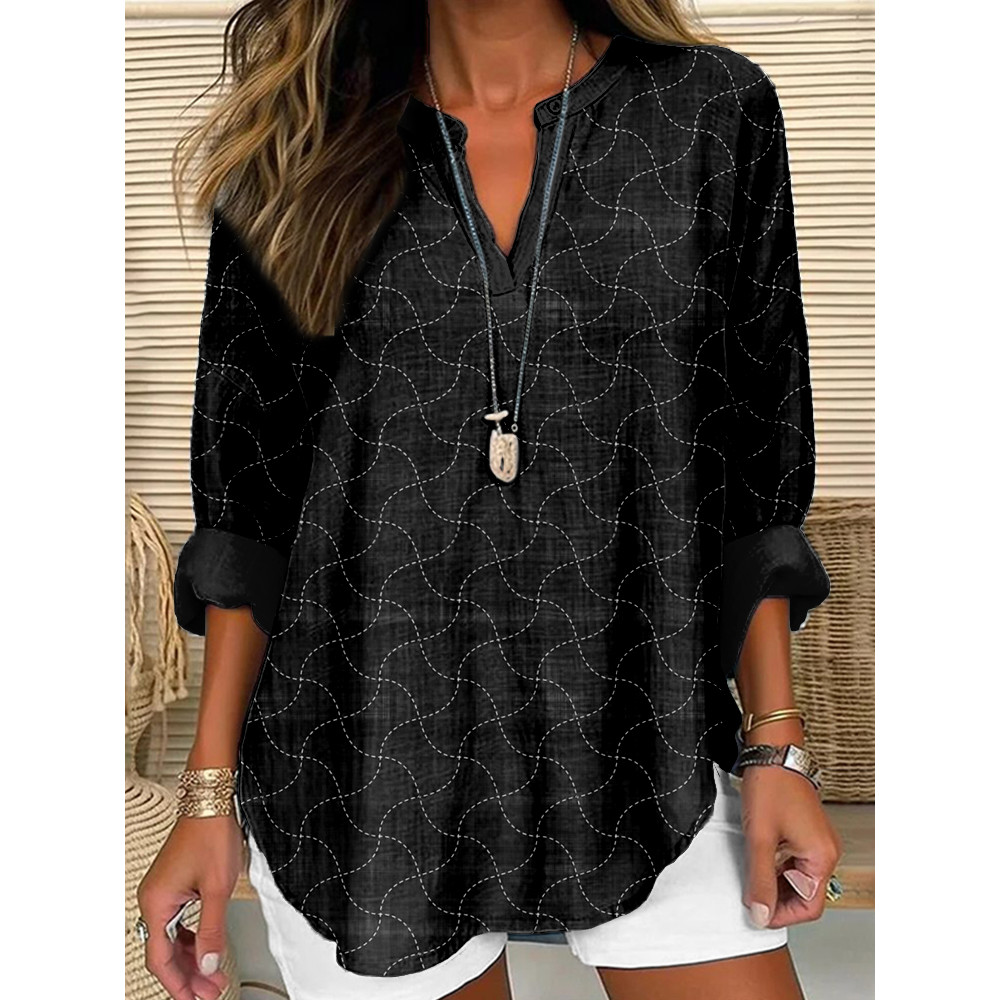 Japanese Sashiko Geometric Art Linen Blend Tunic
