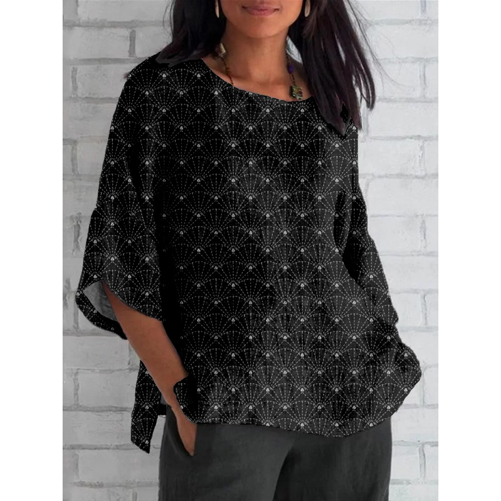 Japanese Sashiko Uchiwa Art Linen Blend Cozy Tunic