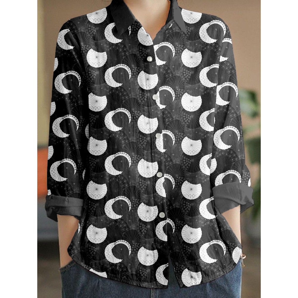 Japanese Sashiko Umbrellas Art Linen Blend Blouse
