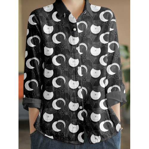 Japanese Sashiko Umbrellas Art Linen Blend Blouse