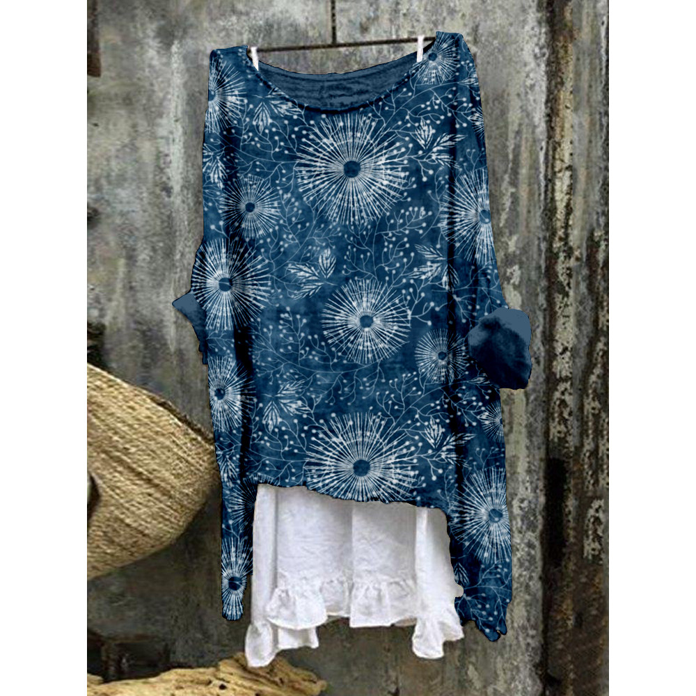 Japanese Shibori Art Dandelion Pattern Linen Blend Tunic