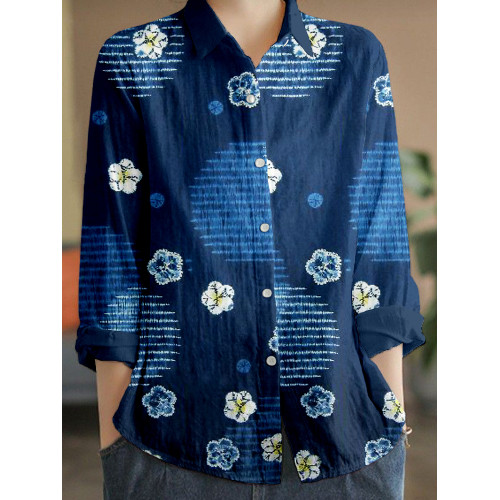 Japanese Shibori Art Linen Blend Comfy Blouse