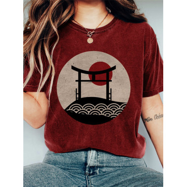 Japanese Shinto Shrine Sunrise Vintage Washed T Shirt