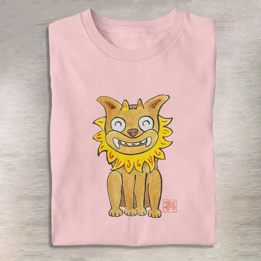 Japanese Smiling Shisa Watercolor & Ink Painting Print T-Shirt