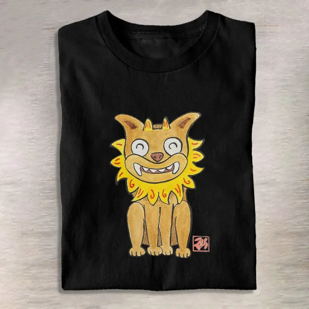 Japanese Smiling Shisa Watercolor & Ink Painting Print T-Shirt