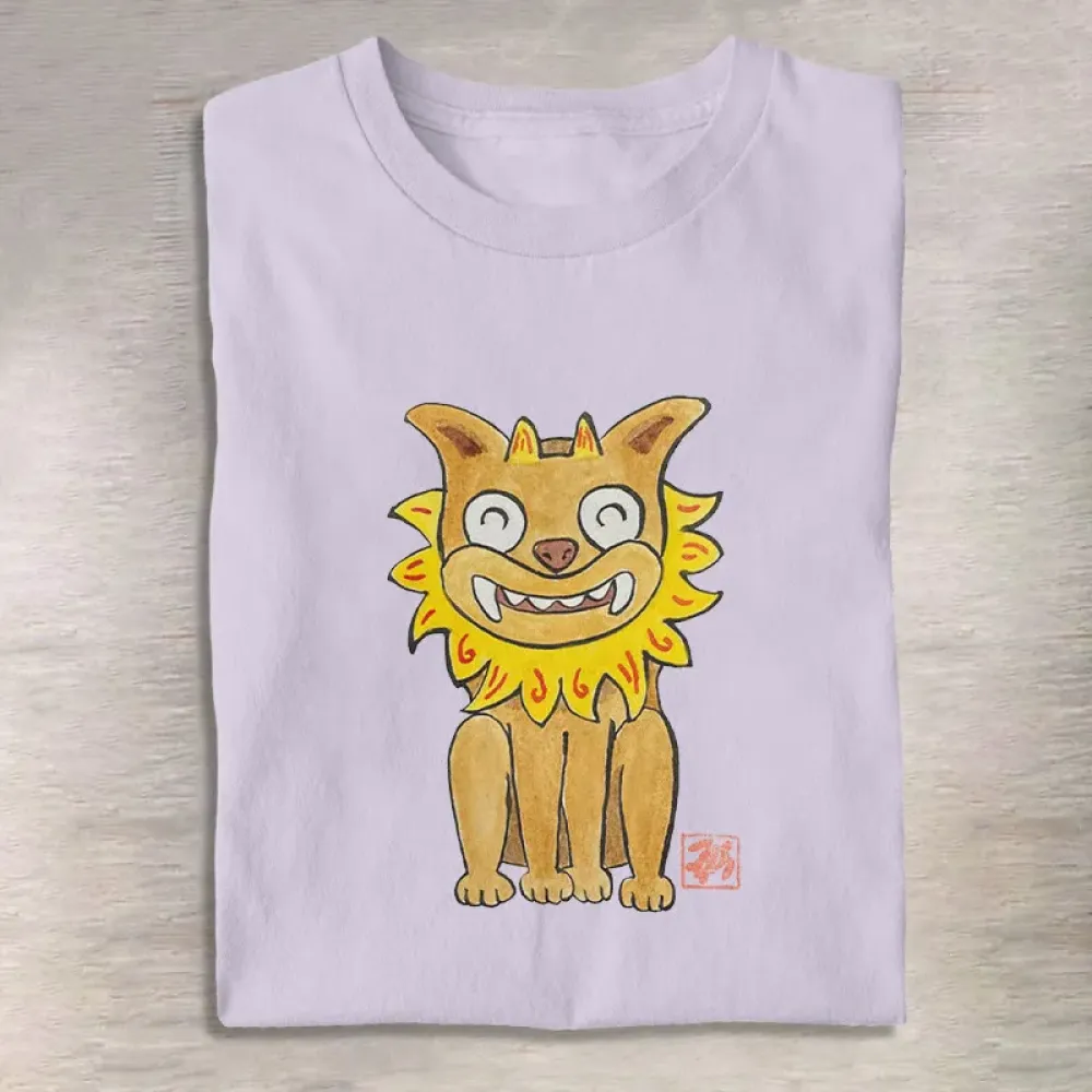 Japanese Smiling Shisa Watercolor & Ink Painting Print T-Shirt