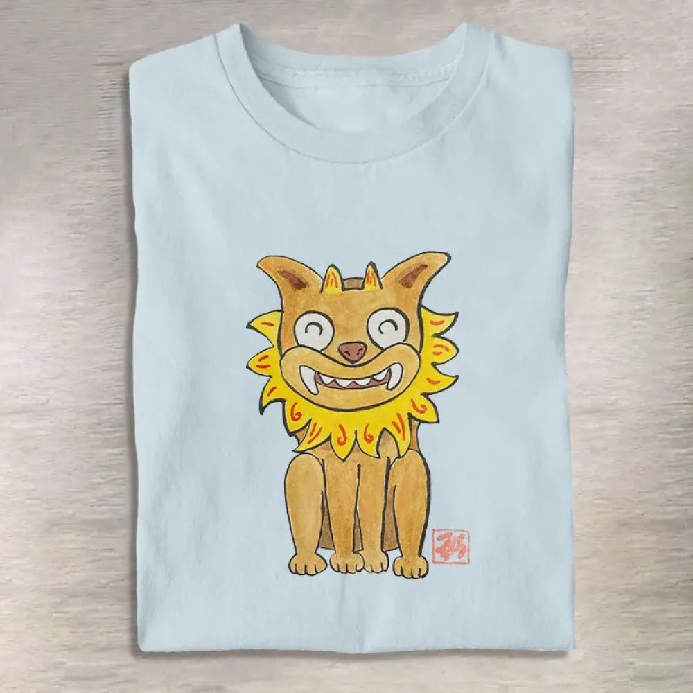 Japanese Smiling Shisa Watercolor & Ink Painting Print T-Shirt