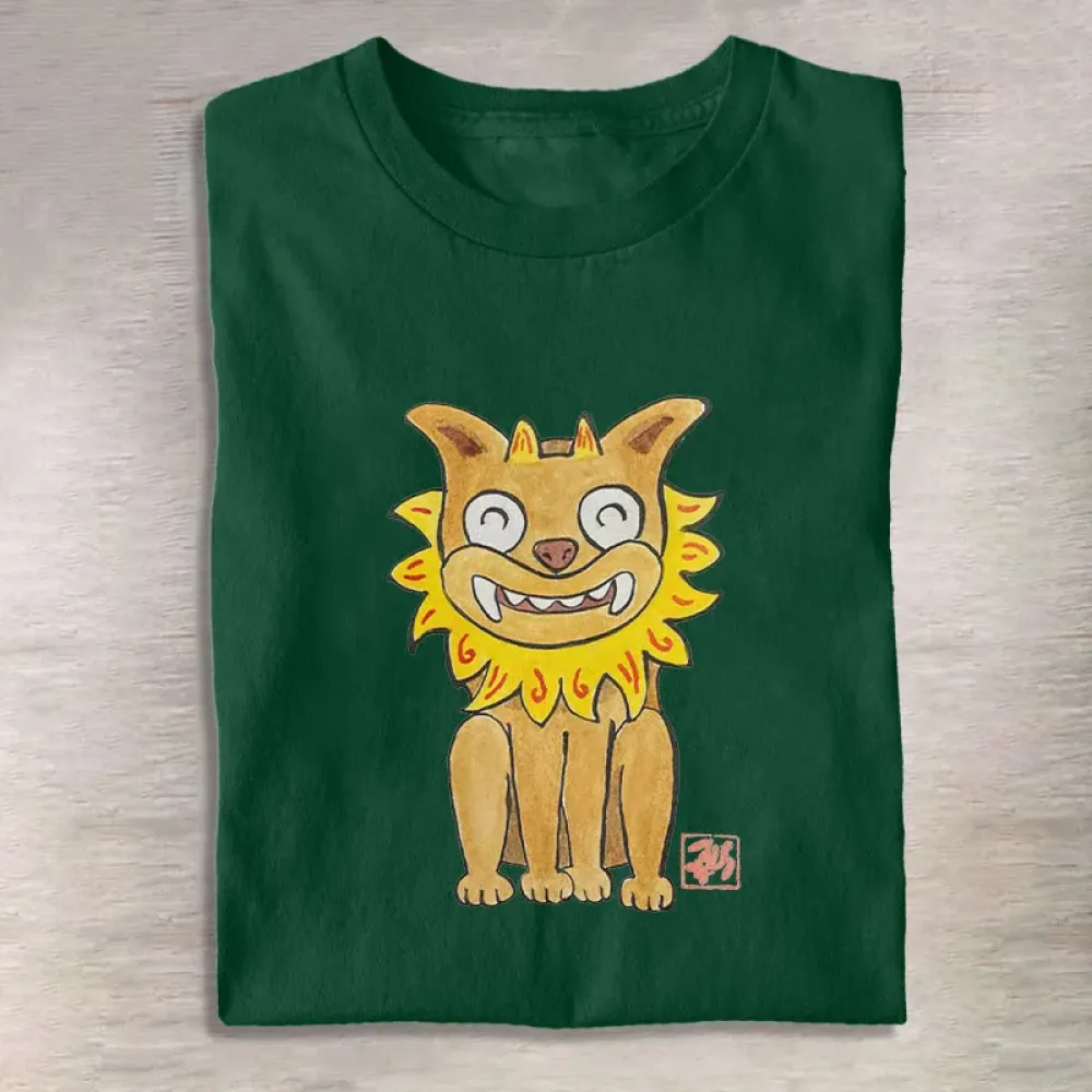 Japanese Smiling Shisa Watercolor & Ink Painting Print T-Shirt