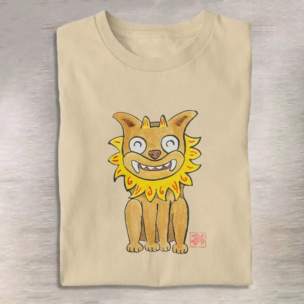 Japanese Smiling Shisa Watercolor & Ink Painting Print T-Shirt