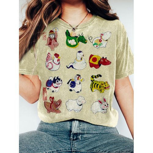 Japanese The Twelve Zodiac Signs of Good Luck Washed T Shirt