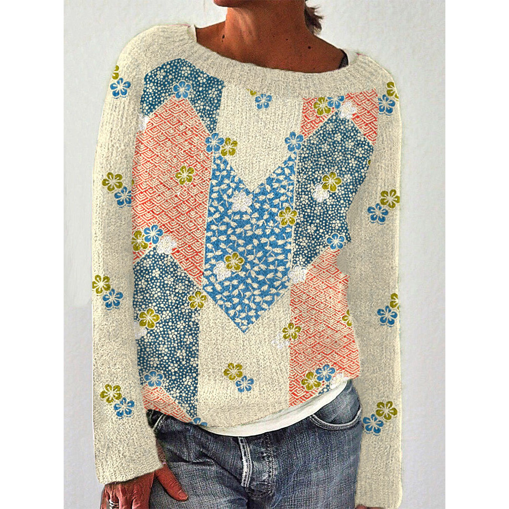 Japanese Traditional Pattern Printed Casual and Comfortable Sweater
