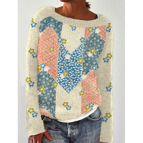 Japanese Traditional Pattern Printed Casual and Comfortable Sweater