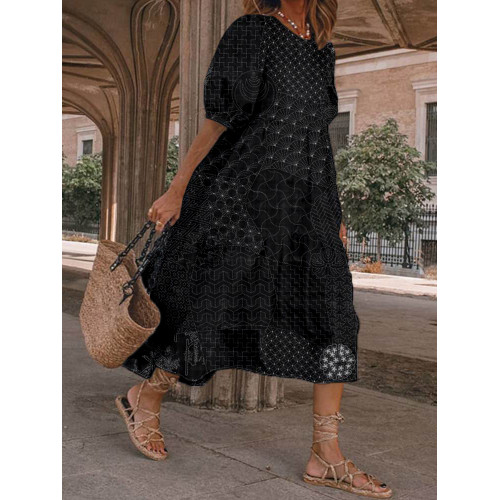 Japanese Traditional Sashiko Art Casual Midi Dress