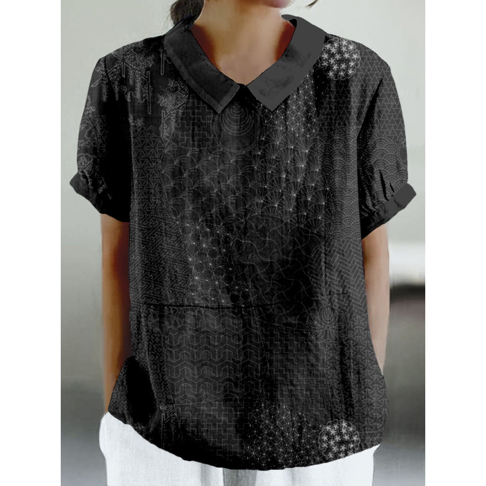 Japanese Traditional Sashiko Art Linen Blend Comfy Shirt