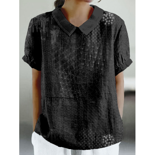Japanese Traditional Sashiko Art Linen Blend Comfy Shirt