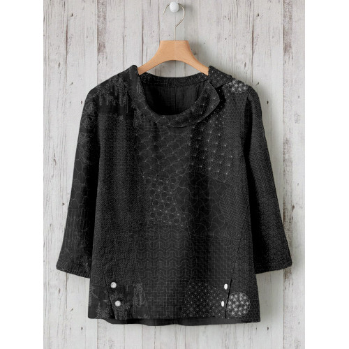 Japanese Traditional Sashiko Art Linen Blend Comfy Tunic