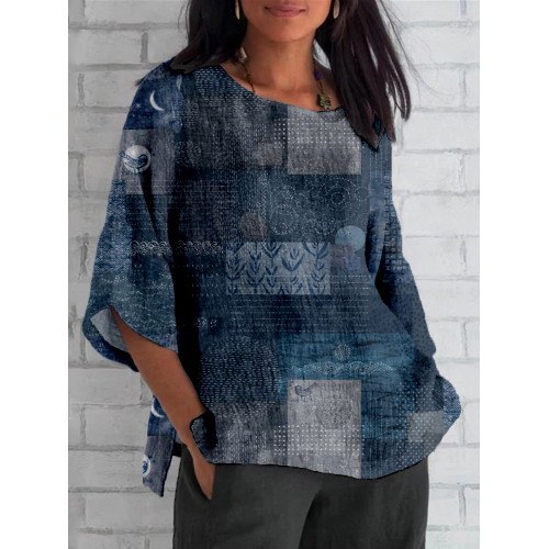 Japanese Traditional Sashiko Art Linen Blend Comfy Tunic
