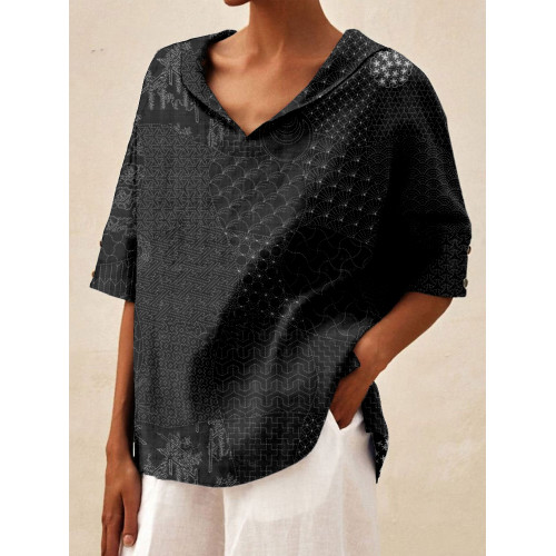 Japanese Traditional Sashiko Art Linen Blend Cozy Shirt