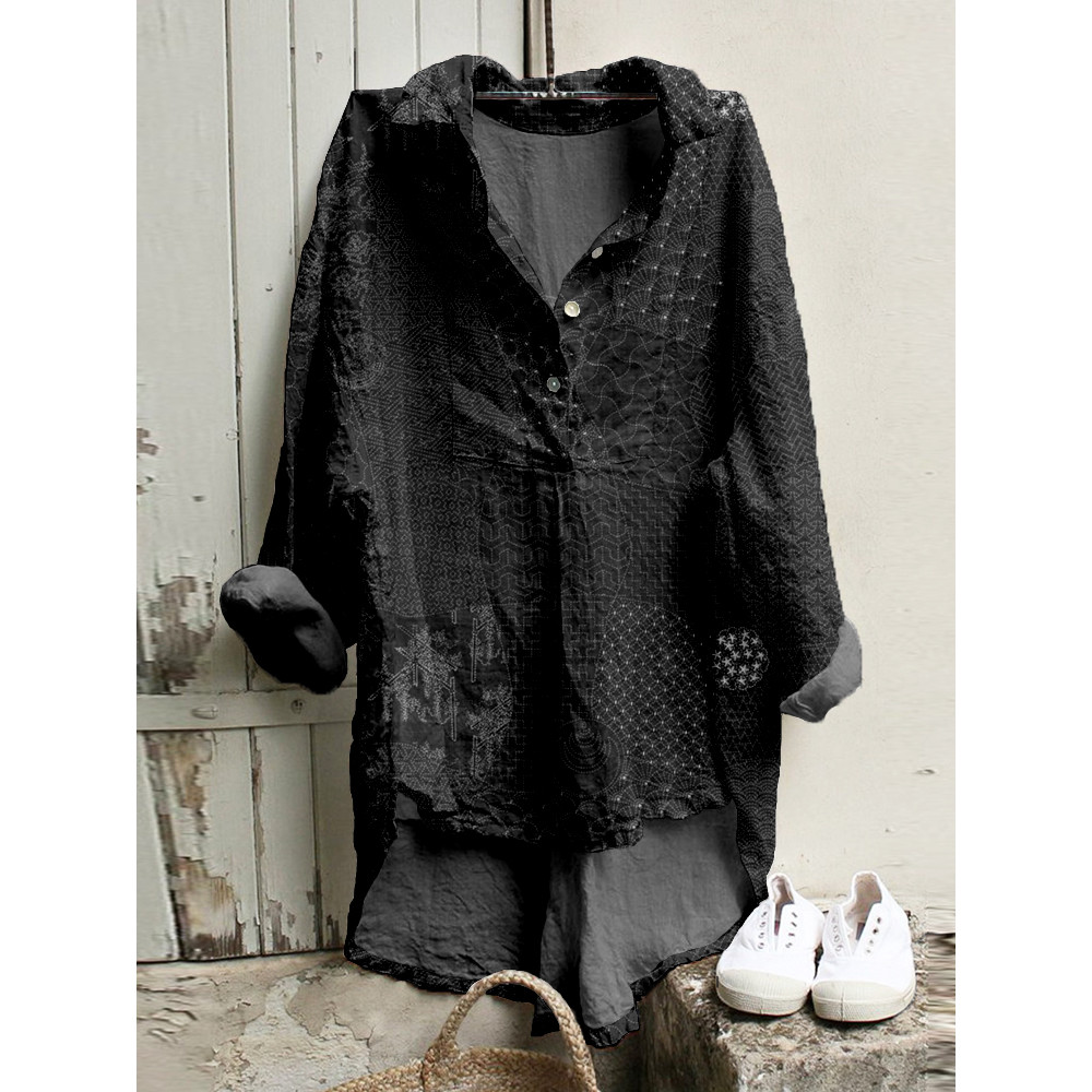 Japanese Traditional Sashiko Art Linen Blend High Low Tunic