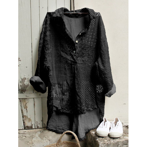 Japanese Traditional Sashiko Art Linen Blend High Low Tunic