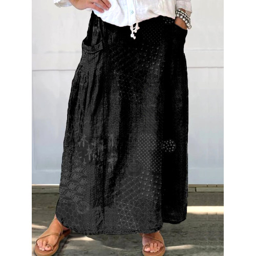 Japanese Traditional Sashiko Art Linen Blend Pocket Half Skirt