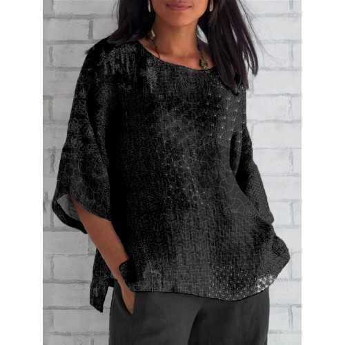 Japanese Traditional Sashiko Art Linen Blend Tunic