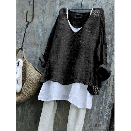 Japanese Traditional Sashiko Art Linen Blend Tunic