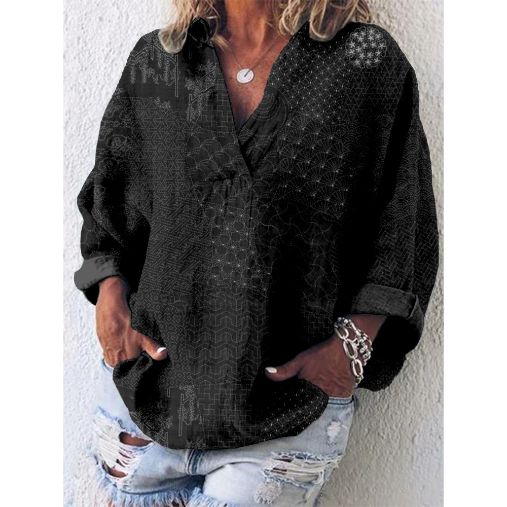 Japanese Traditional Sashiko Art Linen Blend Tunic
