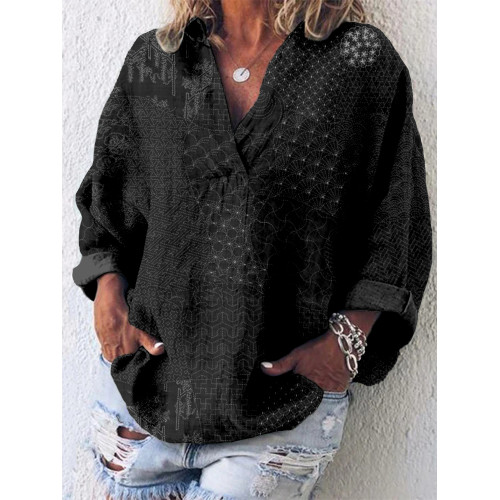 Japanese Traditional Sashiko Art Linen Blend Tunic