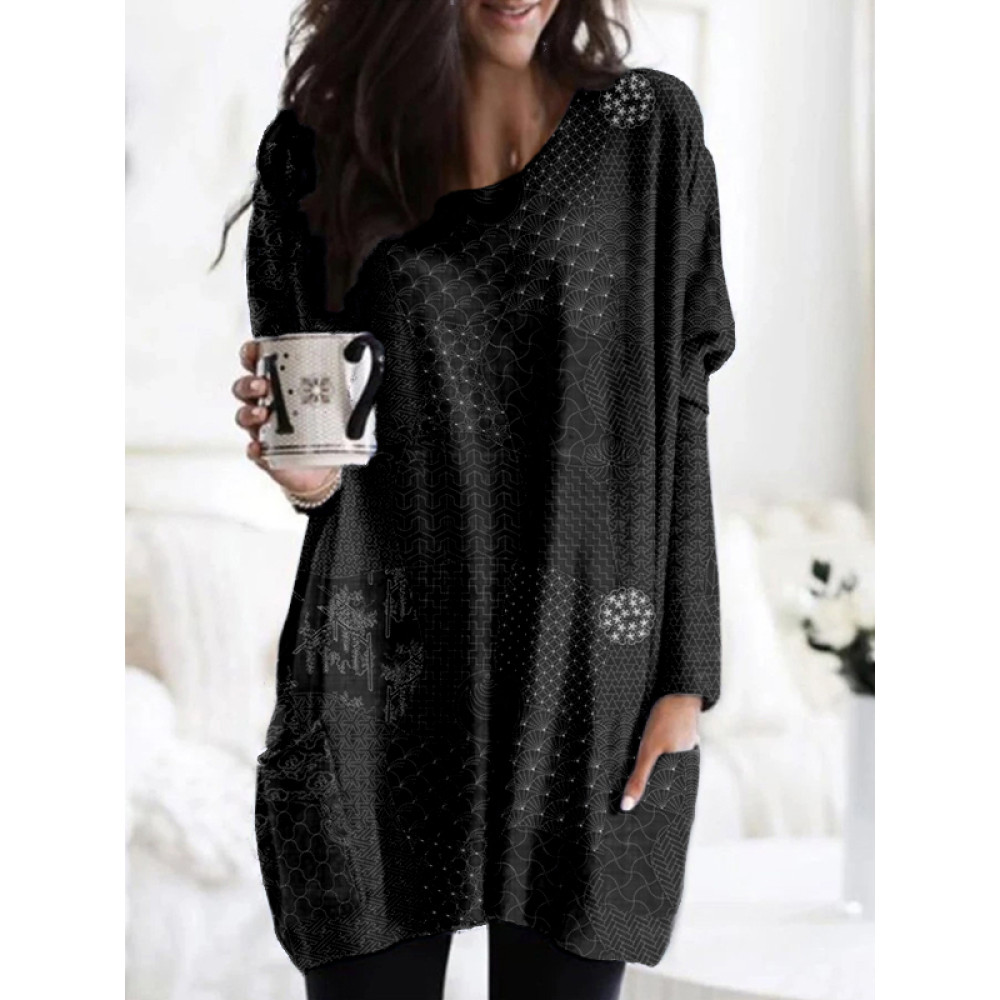 Japanese Traditional Sashiko Art Patch Pocket Cozy Tunic