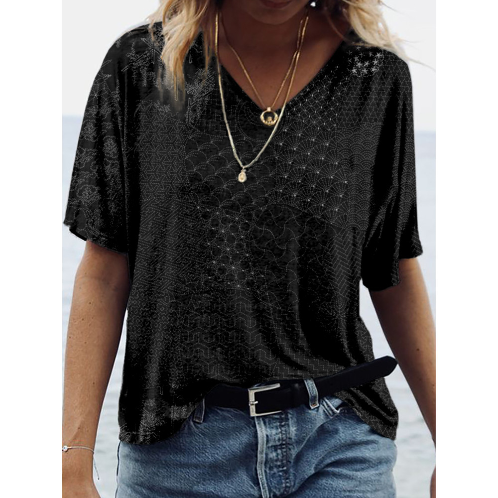Japanese Traditional Sashiko Art V Neck Comfy T Shirt