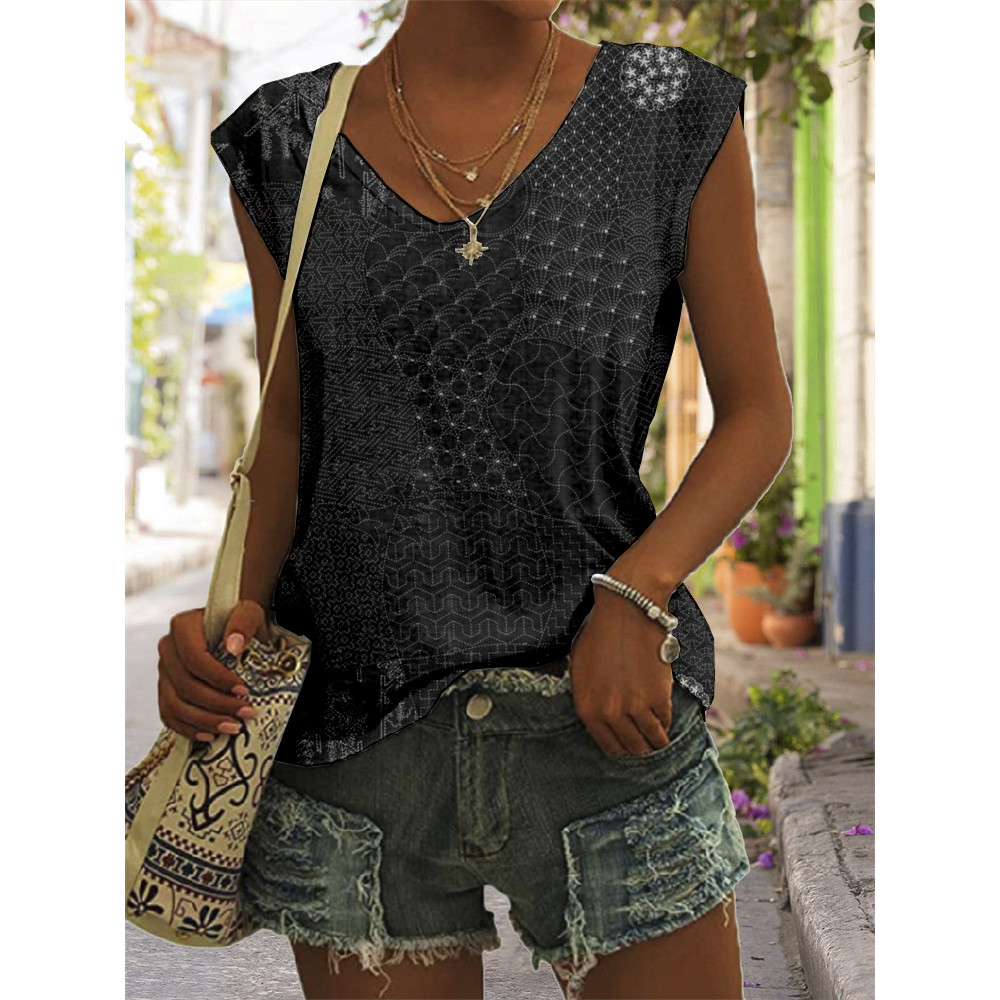 Japanese Traditional Sashiko Art V Neck Tank Top