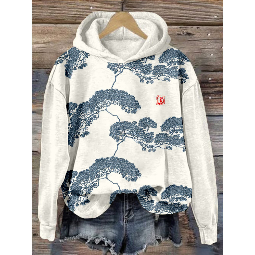 Japanese Tree Art Graphic Vintage Cozy Hoodie
