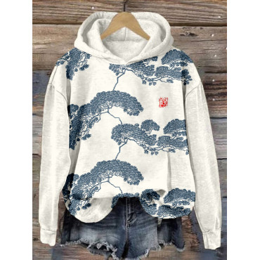 Japanese Tree Art Graphic Vintage Cozy Hoodie