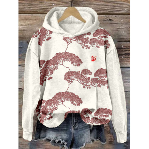 Japanese Tree Art Graphic Vintage Cozy Hoodie