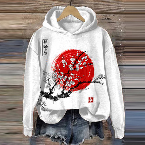 Japanese Ukiyo-E Sunrise Hokusai Sashiko Art Painting Print Hoodie