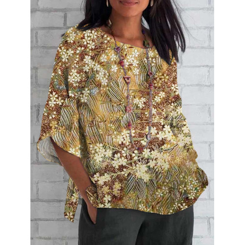 Japanese Vintage Floral Linen Loose Shirt