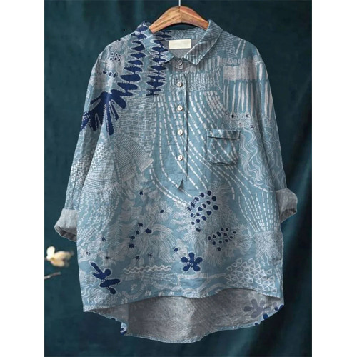 Japanese Vintage Floral Women's Loose Linen Shirt