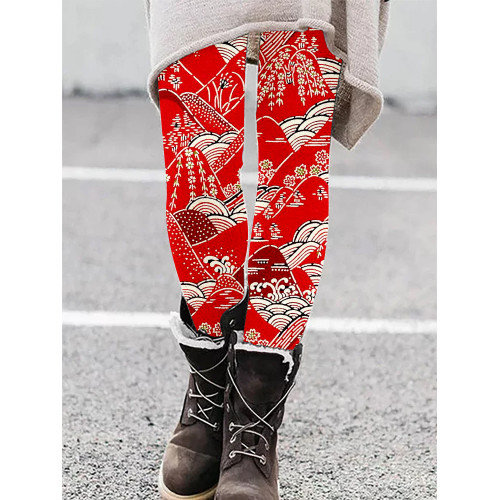Japanese Washi Paper Art Graphic Casual Leggings
