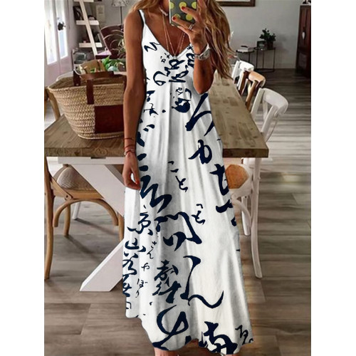 Japanese Word Art Print Maxi Dress