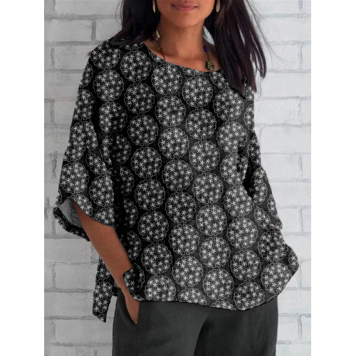 Japanese Yukiwa Flower Balls Sashiko Art Linen Blend Tunic